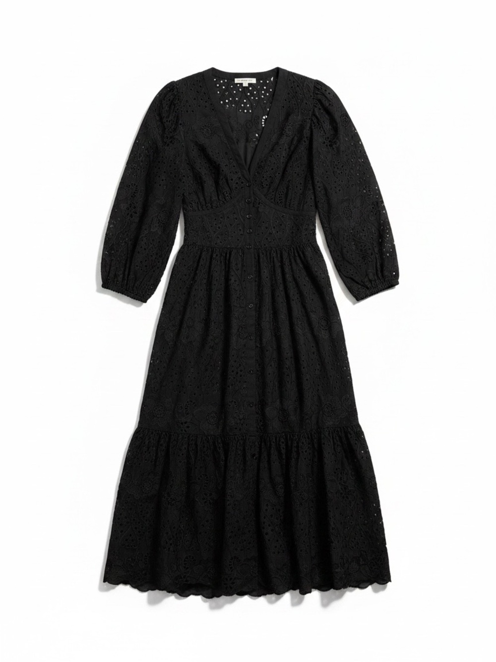 Shoshanna Sicily Eyelet Embroidered Dress Women 10 Black NWT Tiered Midi - Picture 2 of 8